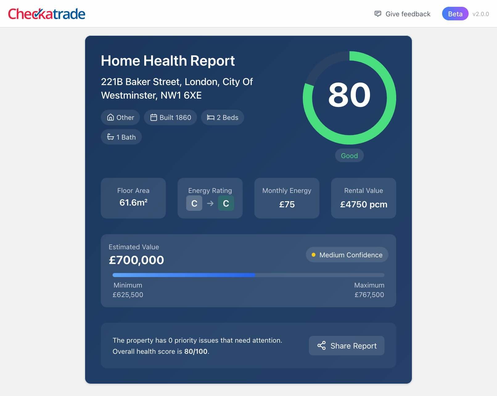 The Header of the Home Health app