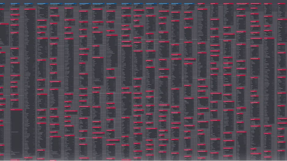 The monolith, shown as a database schema map